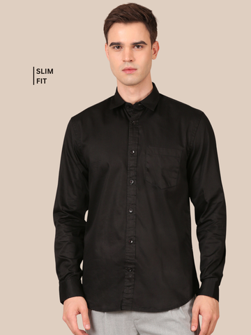 Cotton Satin Solid Shirt: Black