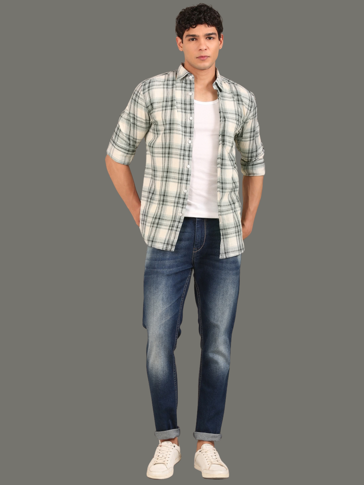Cotton Dobby Shirt: Blue & Grey