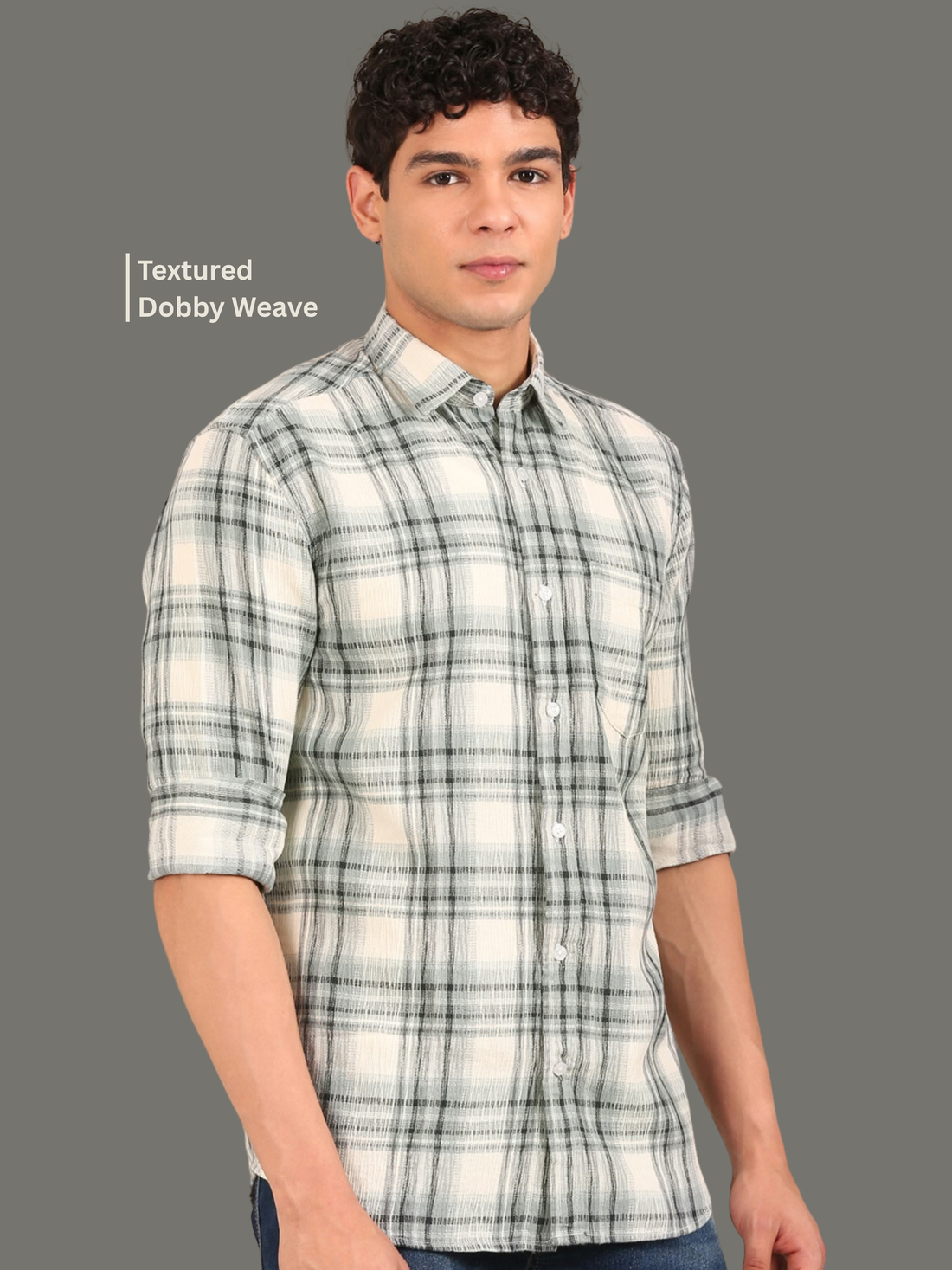 Cotton Dobby Shirt: Blue & Grey
