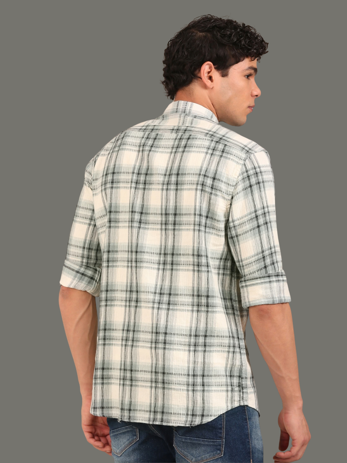 Cotton Dobby Shirt: Blue & Grey