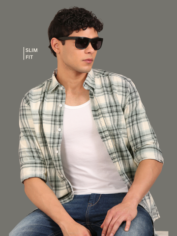 Cotton Dobby Shirt: Blue & Grey