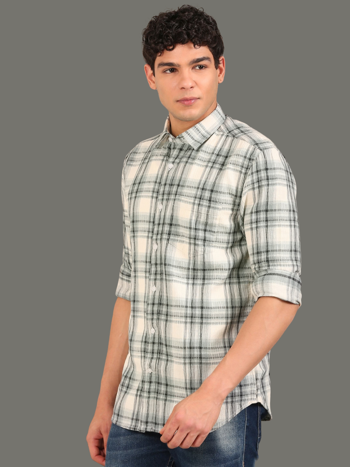 Cotton Dobby Shirt: Blue & Grey