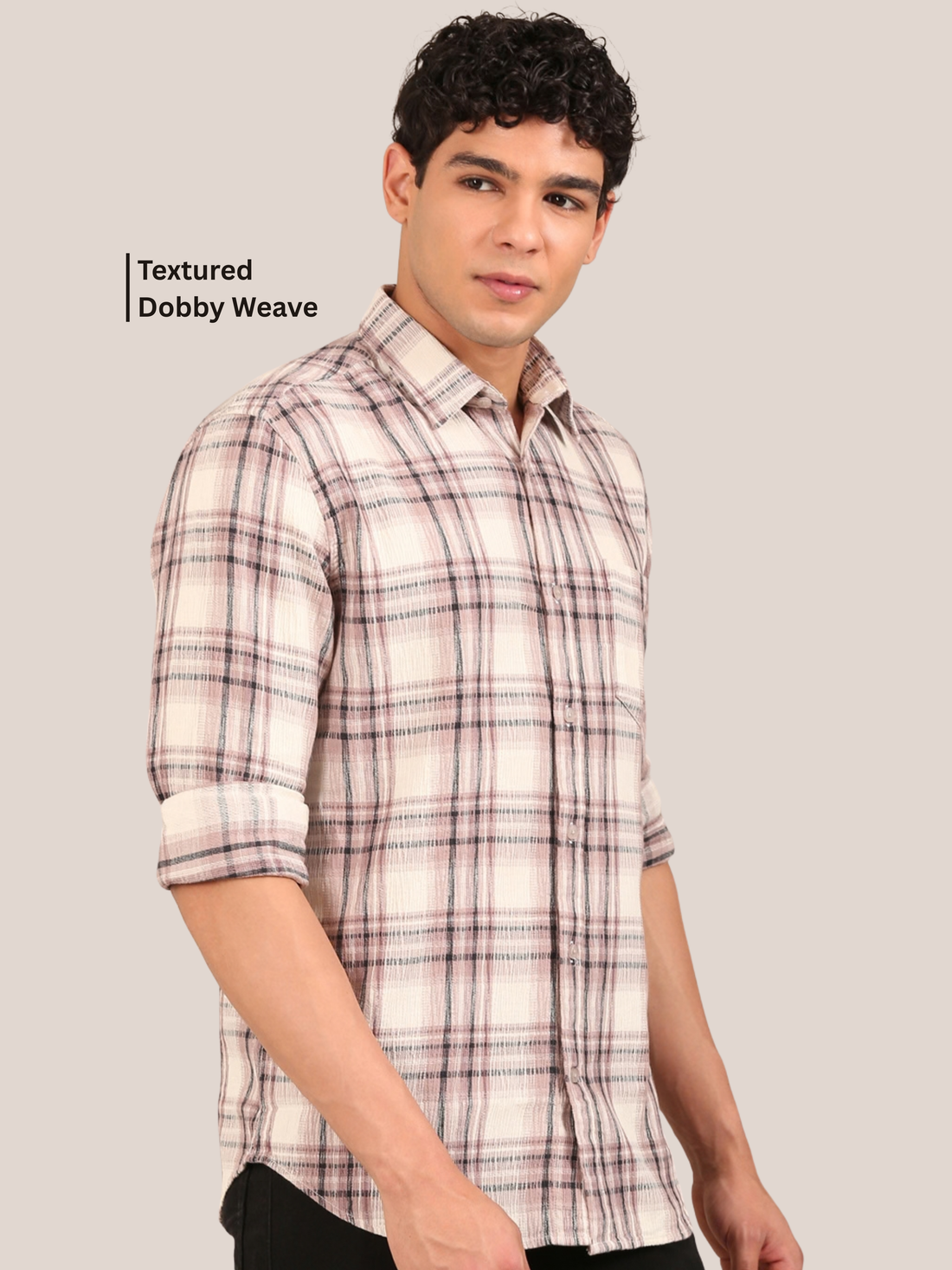 Cotton Dobby Shirt: Dusty Rose & Cream