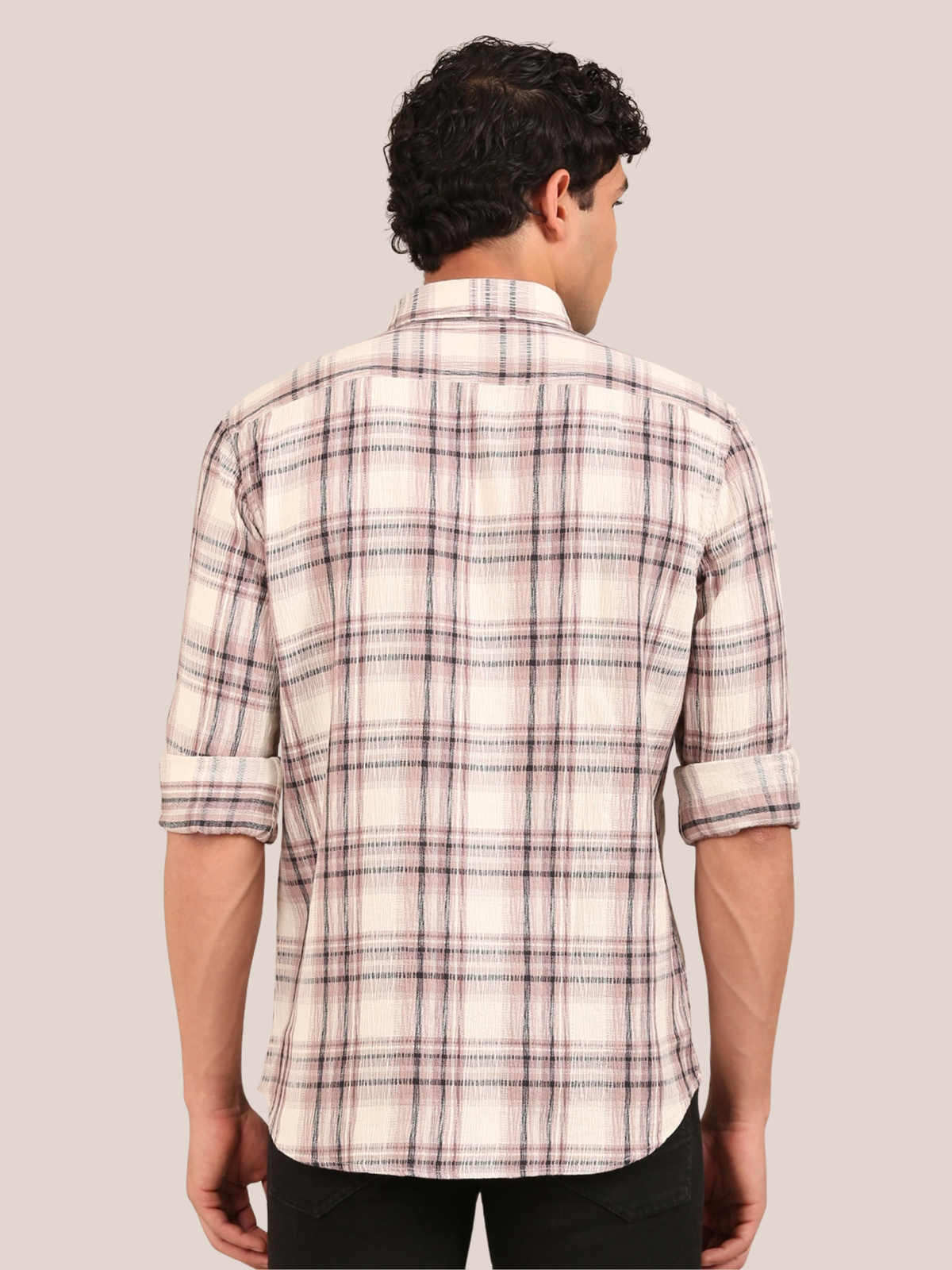 Cotton Dobby Shirt: Dusty Rose & Cream