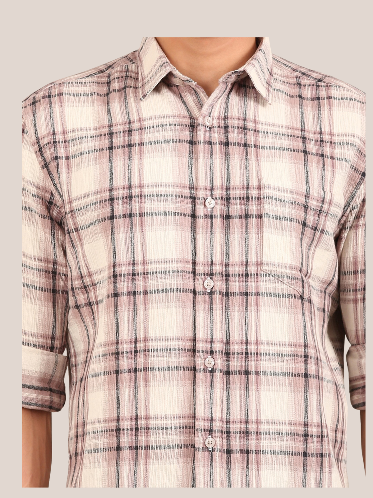 Cotton Dobby Shirt: Dusty Rose & Cream