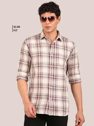 Cotton Dobby Shirt: Dusty Rose & Cream