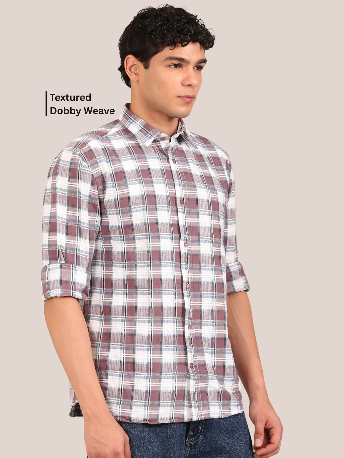 Cotton Dobby Shirt: Mauve Brown