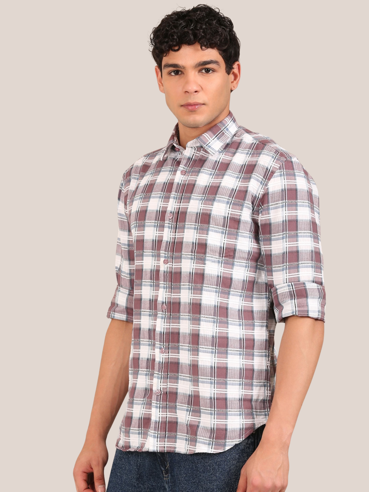 Cotton Dobby Shirt: Mauve Brown