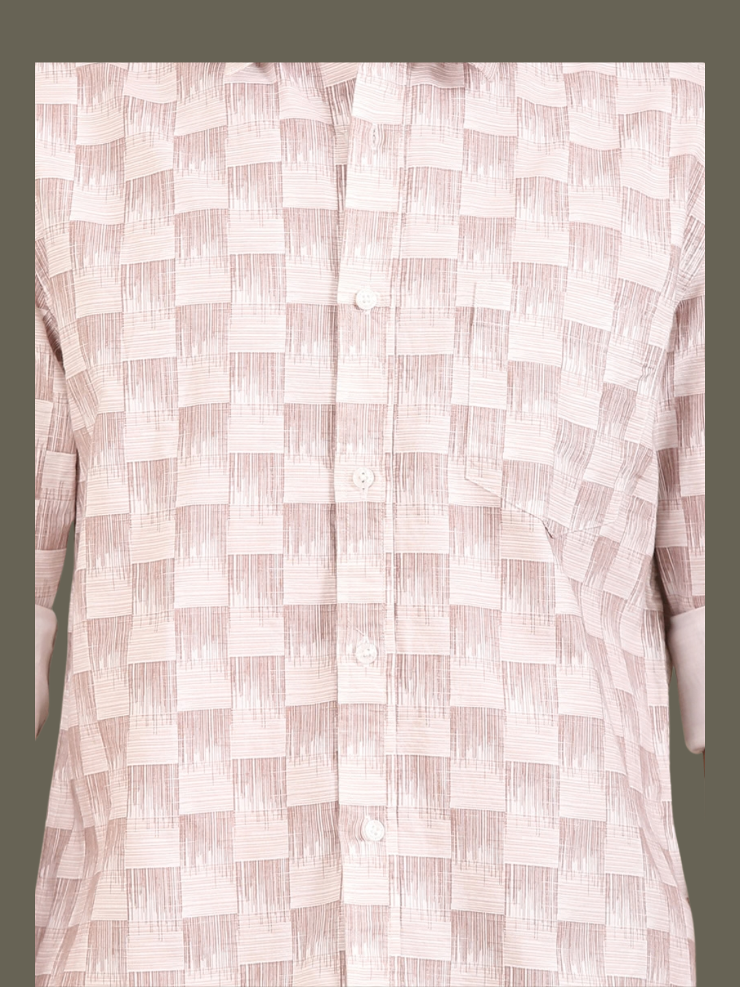 Cotton Oxford Print Shirt: White & Taupe