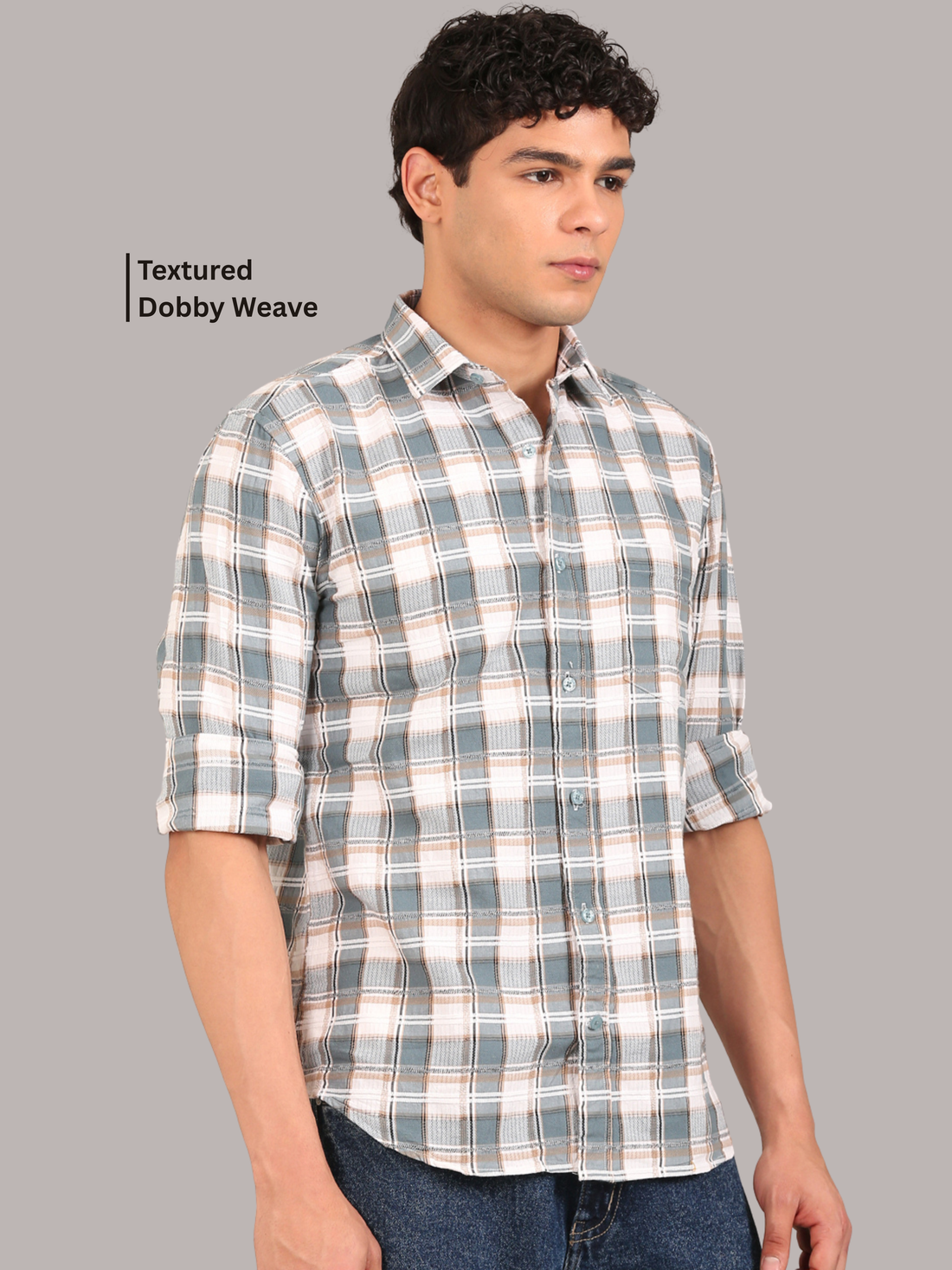 Cotton Dobby Shirt: Teal Blue