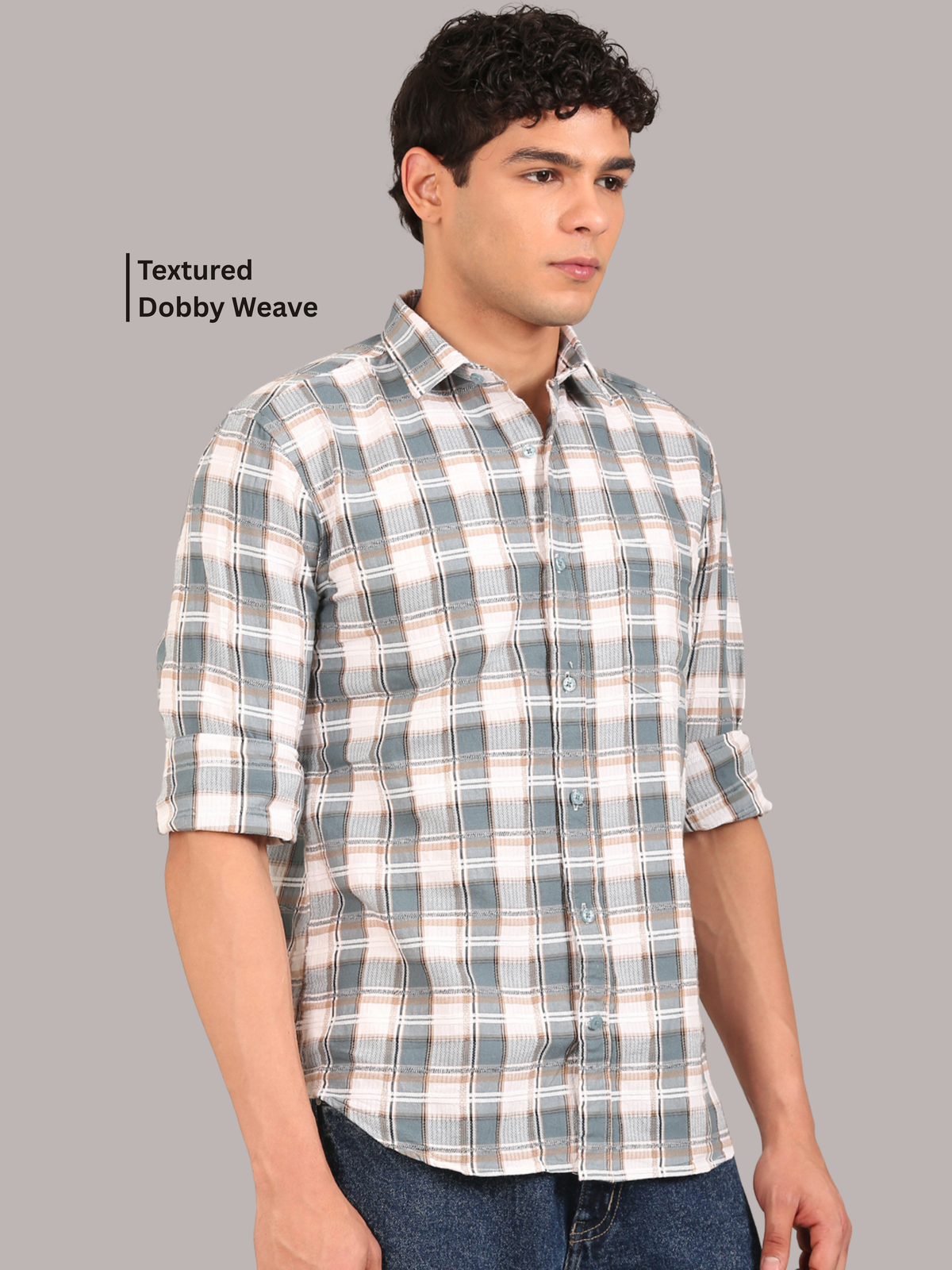 Cotton Dobby Shirt: Teal Blue