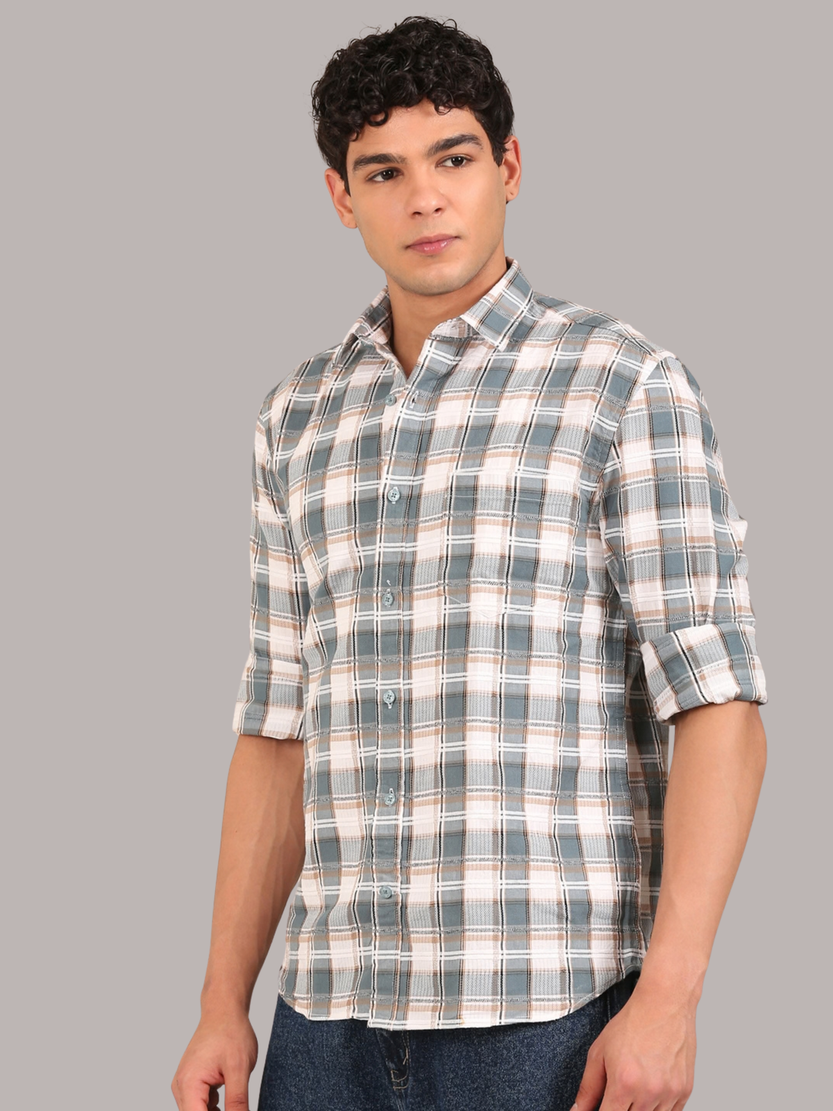 Cotton Dobby Shirt: Teal Blue
