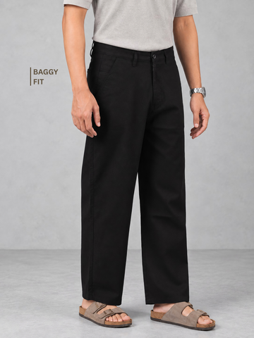 Linen Blend Baggy Pant: Black