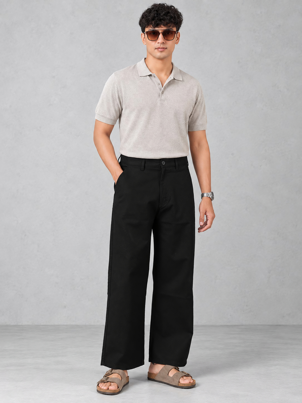 Linen Blend Baggy Pant: Black