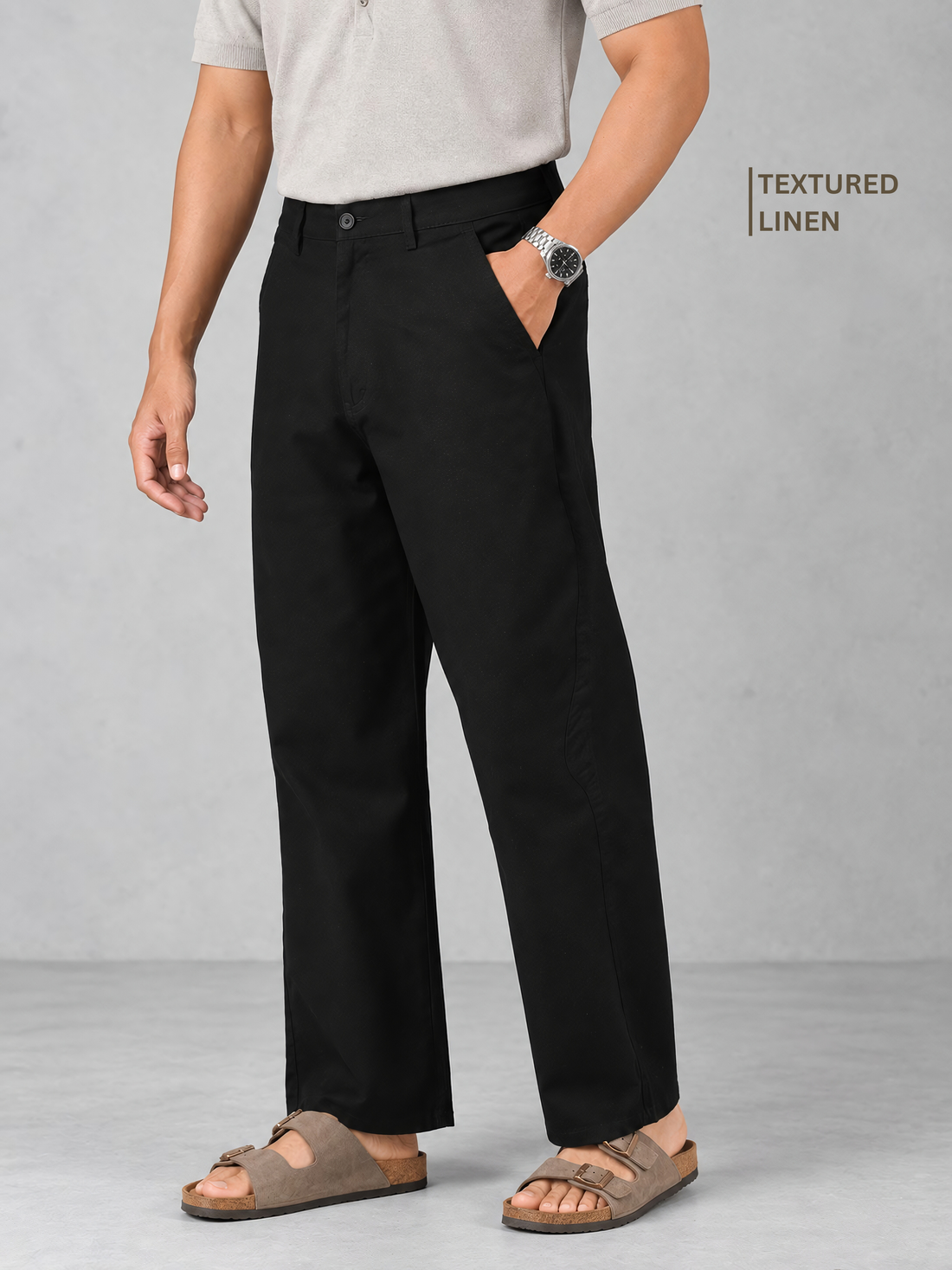 Linen Blend Baggy Pant: Black
