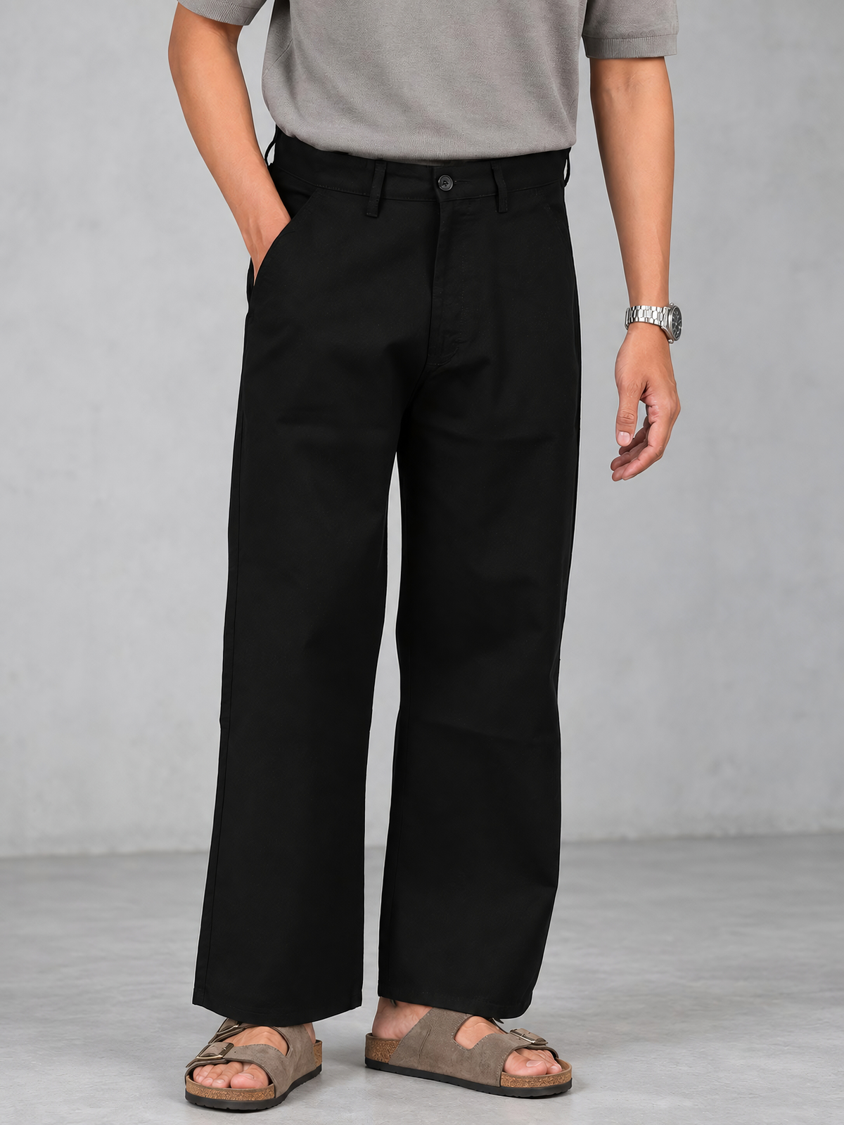 Linen Blend Baggy Pant: Black
