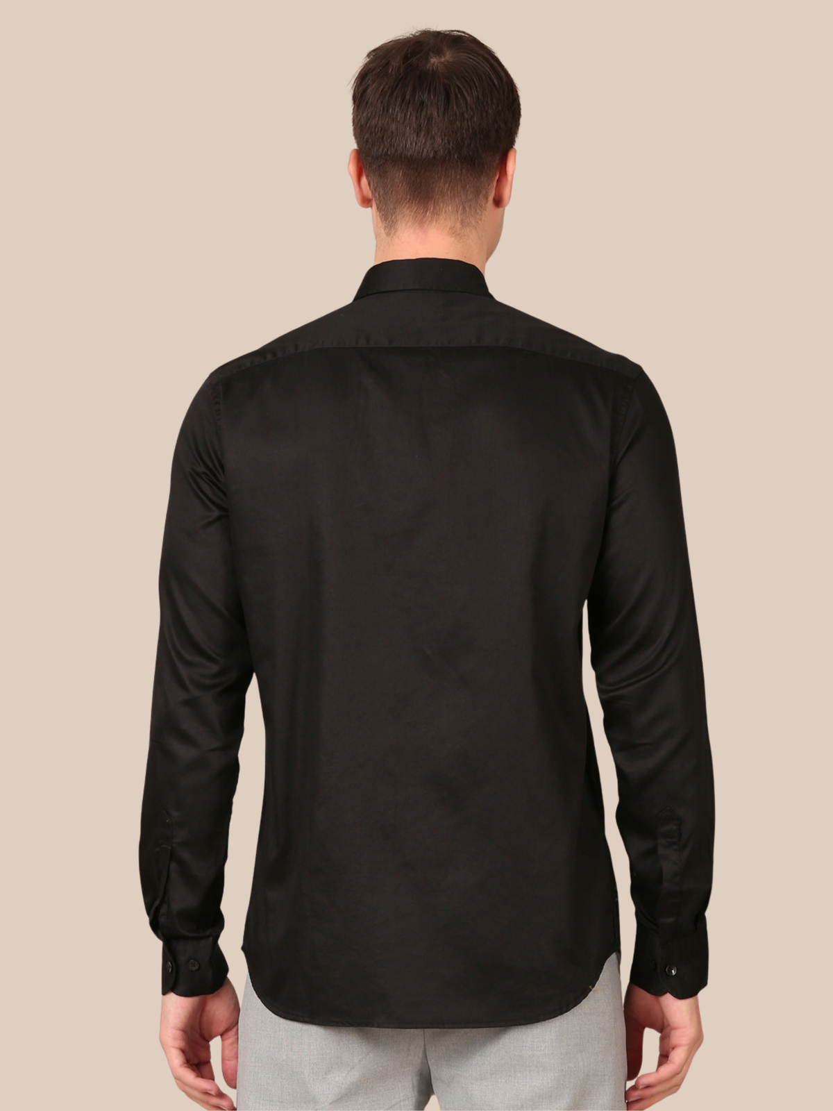 Cotton Satin Solid Shirt: Black