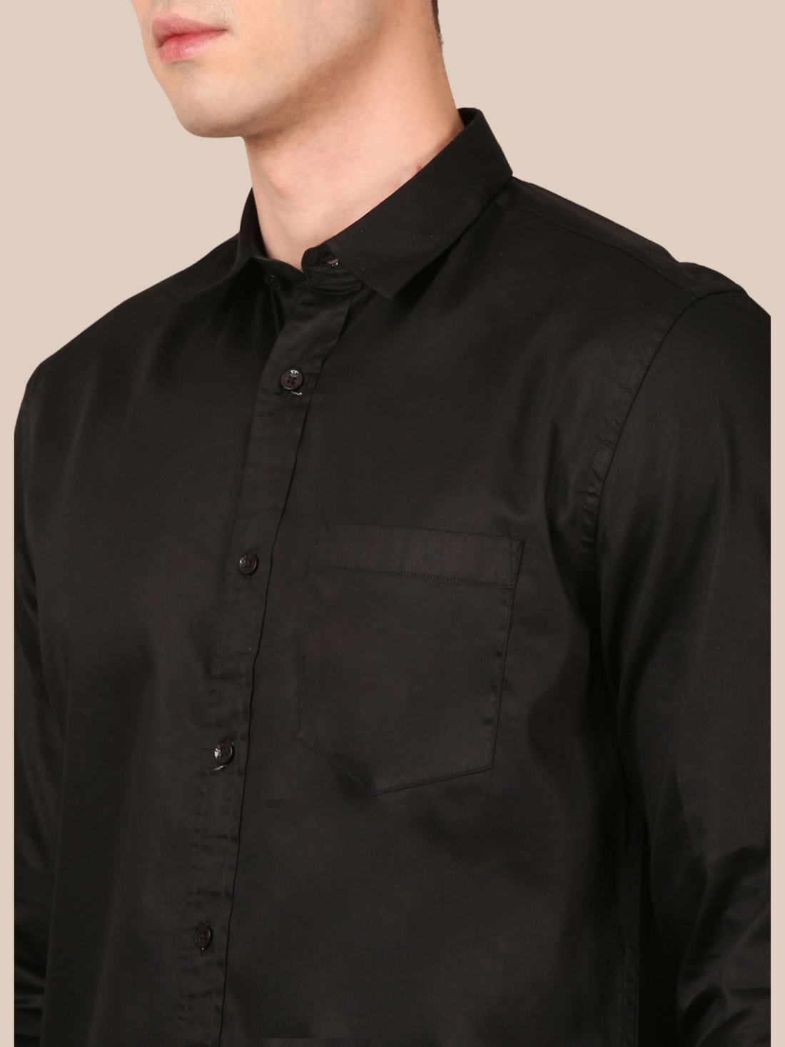 Cotton Satin Solid Shirt: Black