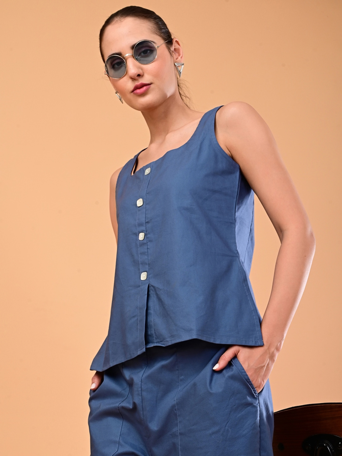 Women’s Steel Blue Square-Neck Co-ord Set