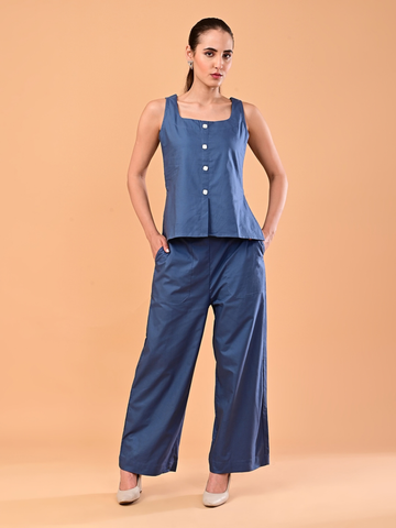 Women’s Steel Blue Square-Neck Co-ord Set