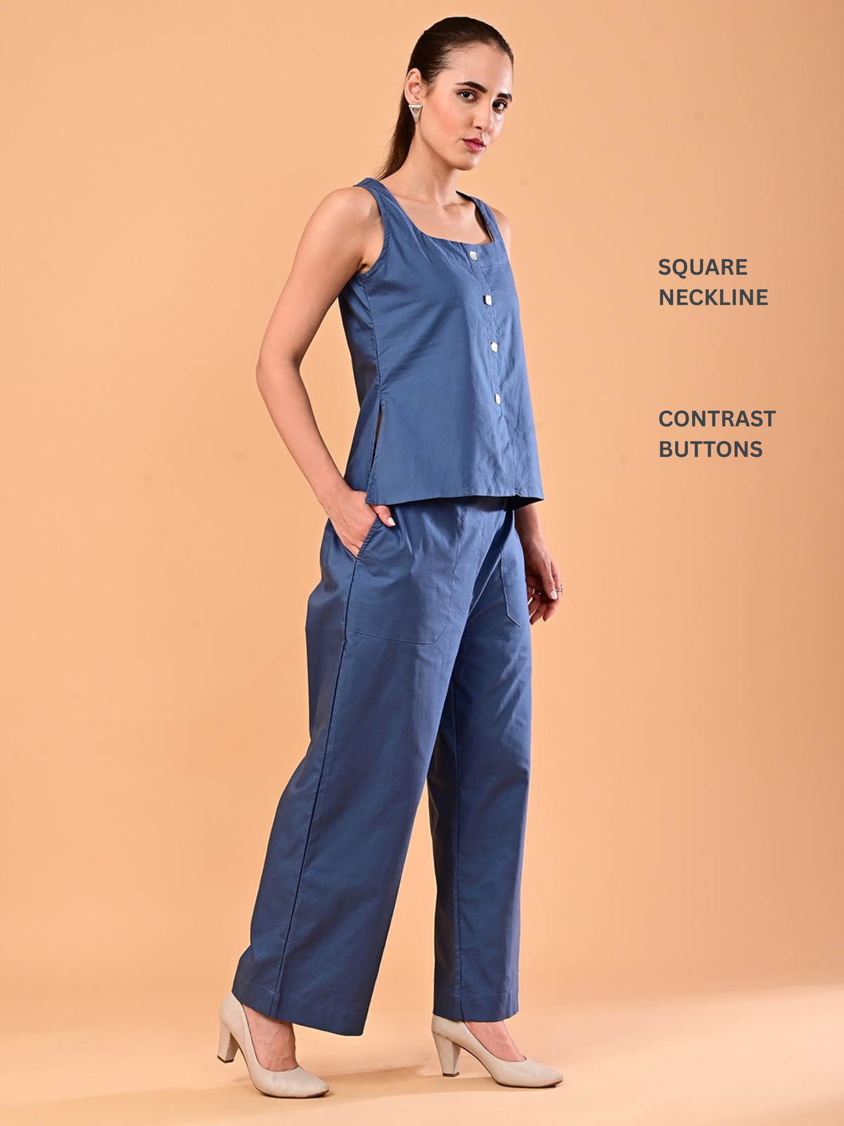Women’s Steel Blue Square-Neck Co-ord Set