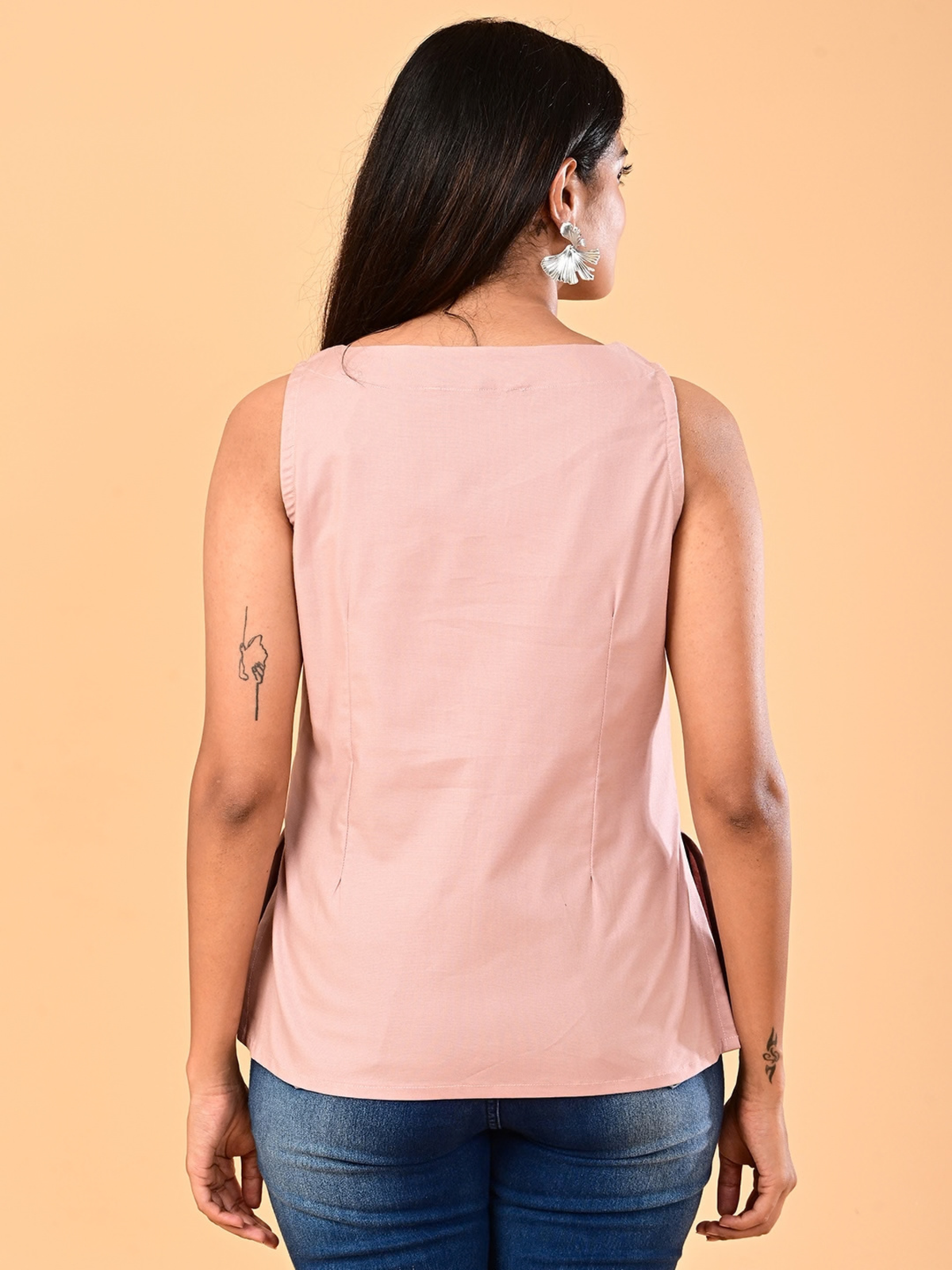 Women’s Blush Pink Square-Neck Top with Natural Shell Buttons