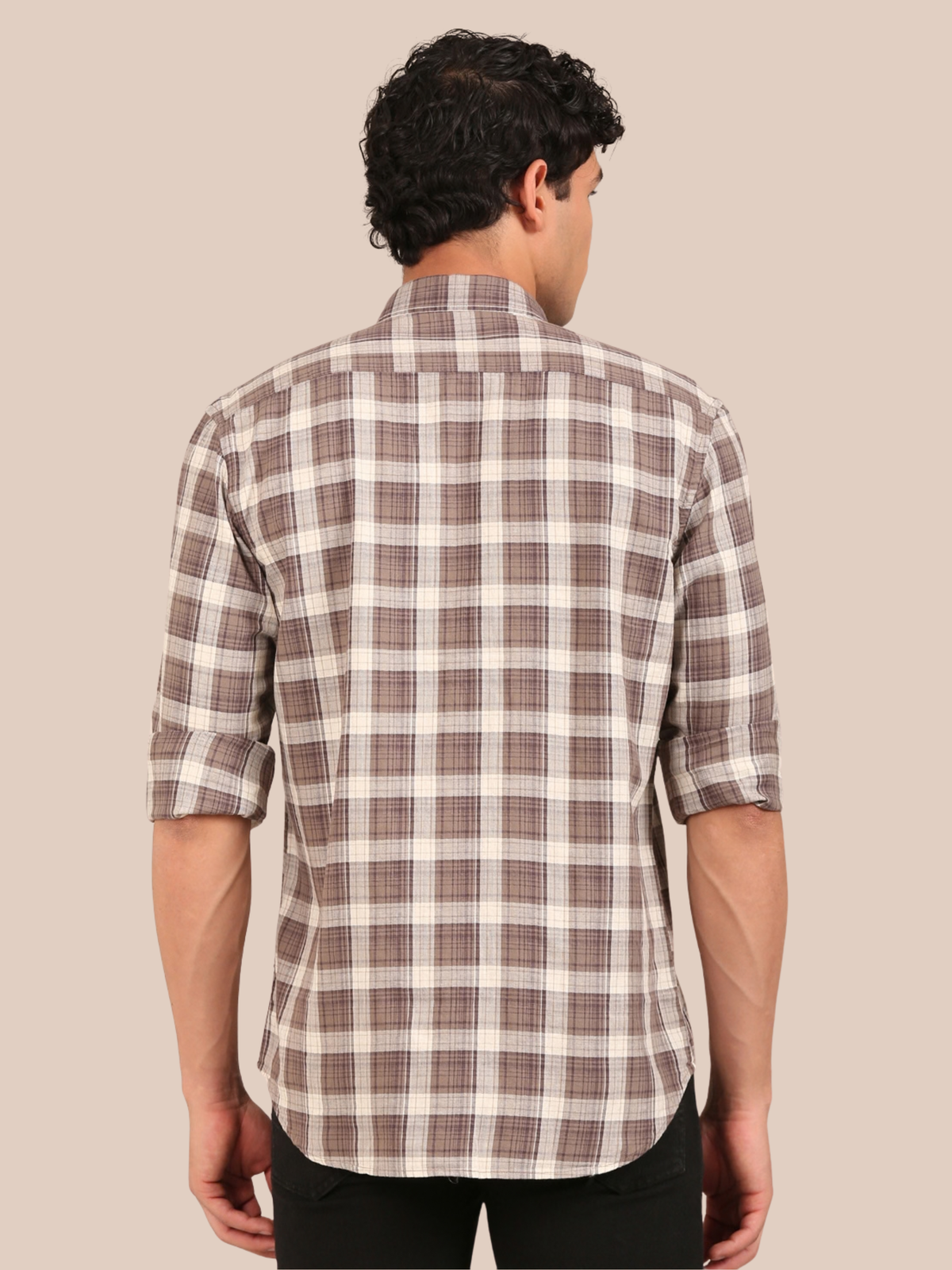 Cotton Checks Shirt: Taupe Brown & Cream
