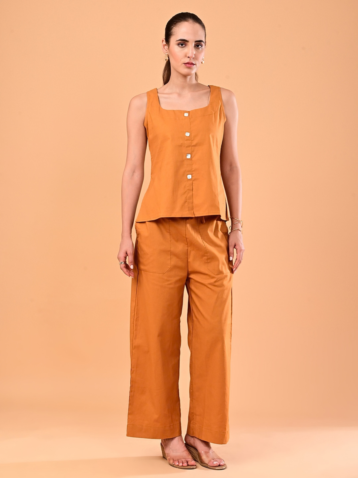 Women’s Burnt Orange Square-Neck Co-ord Set