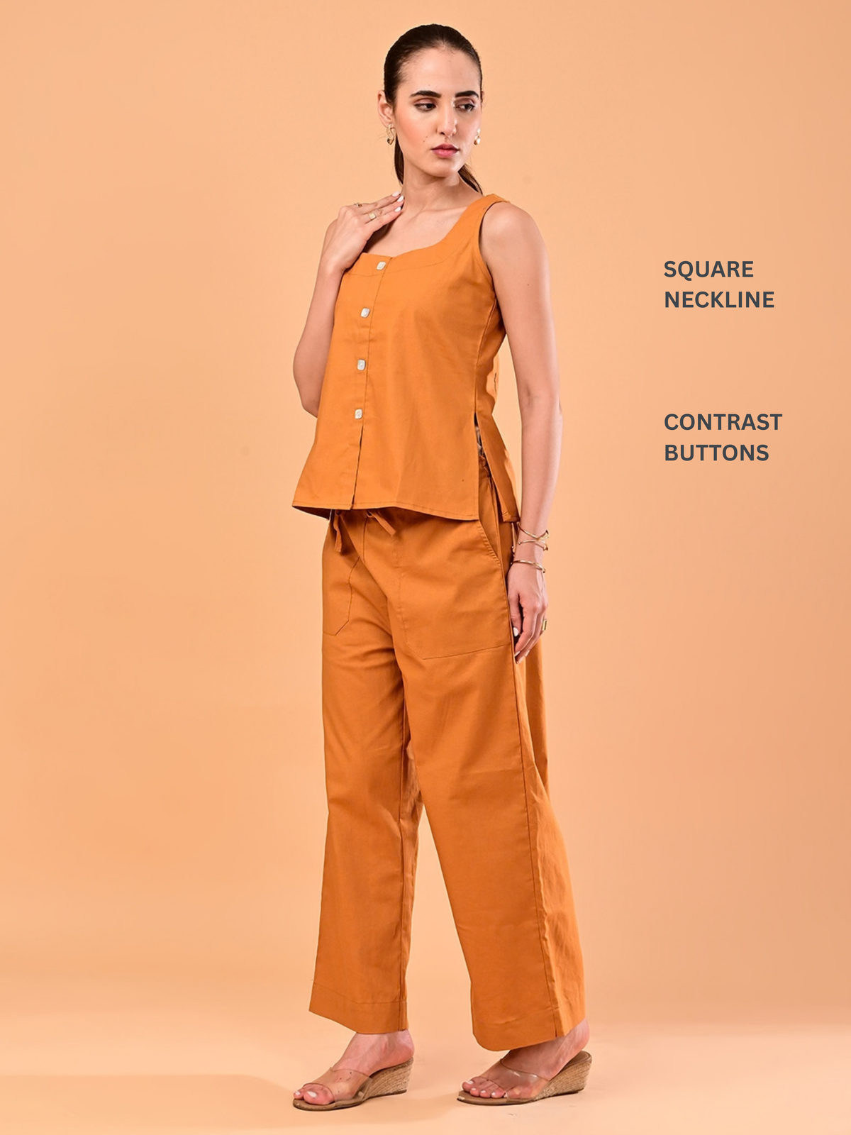 Women’s Burnt Orange Square-Neck Co-ord Set