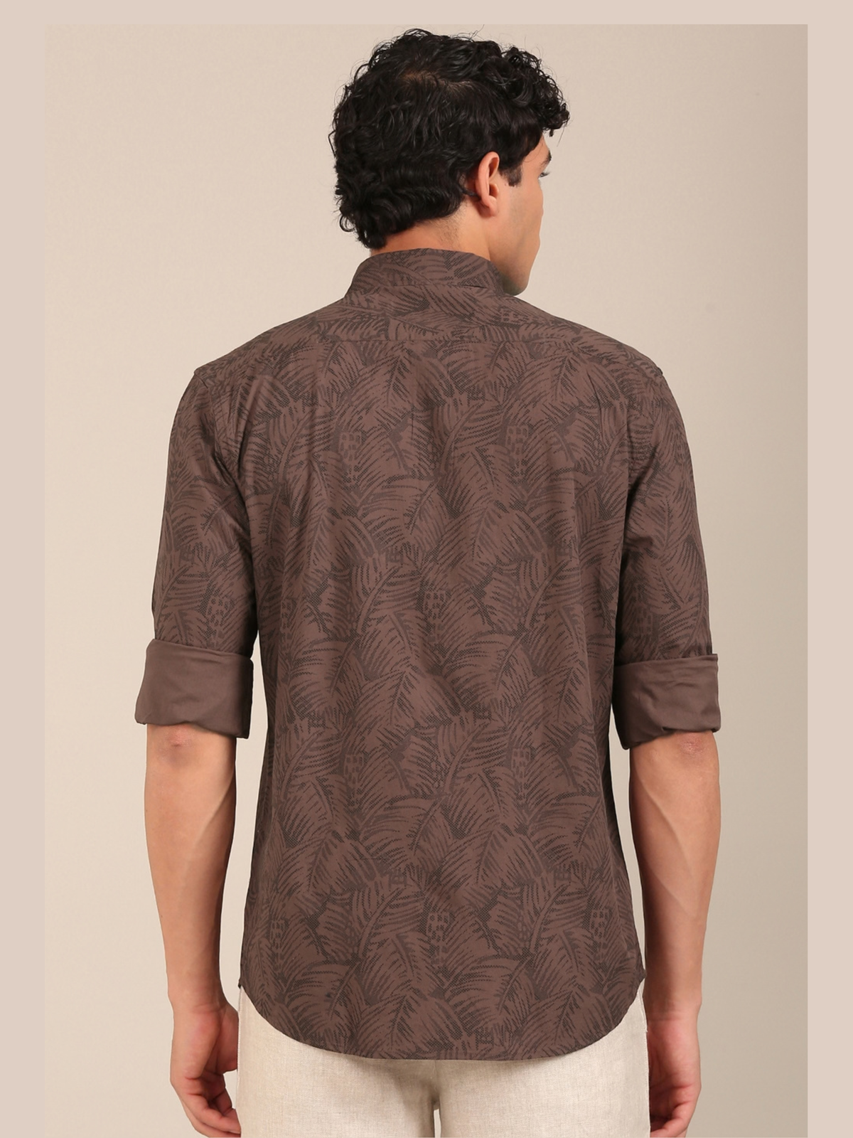 Cotton Leaf Print Shirt: Cocoa Brown
