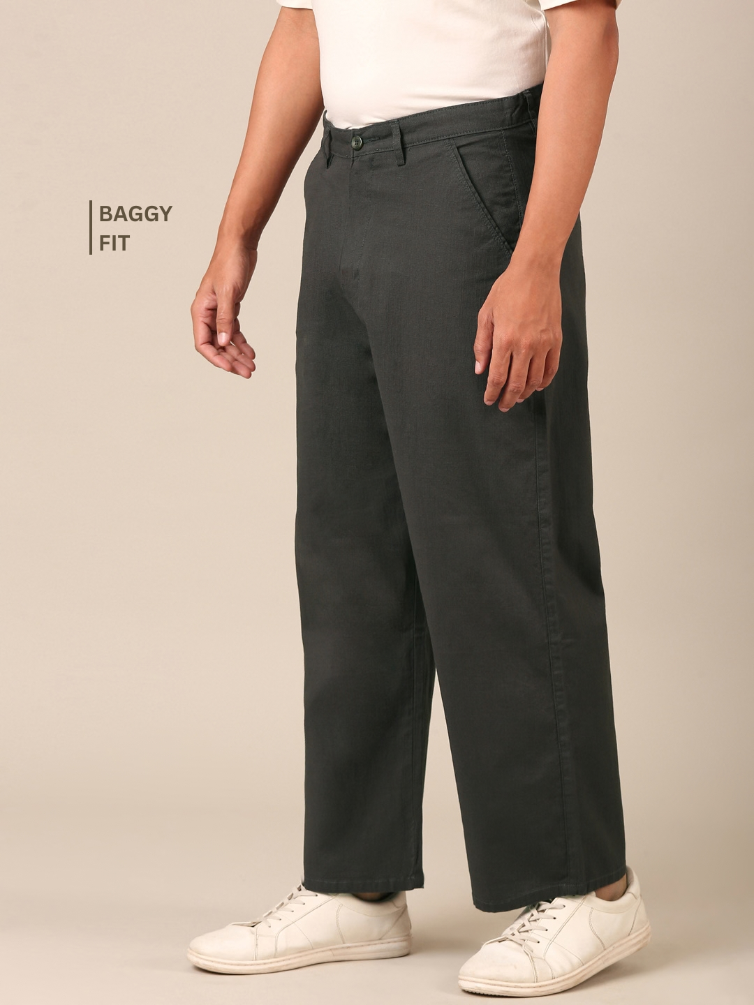 Linen Blend Baggy Pant: Dark Grey
