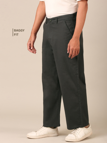 Linen Blend Baggy Pant: Dark Grey