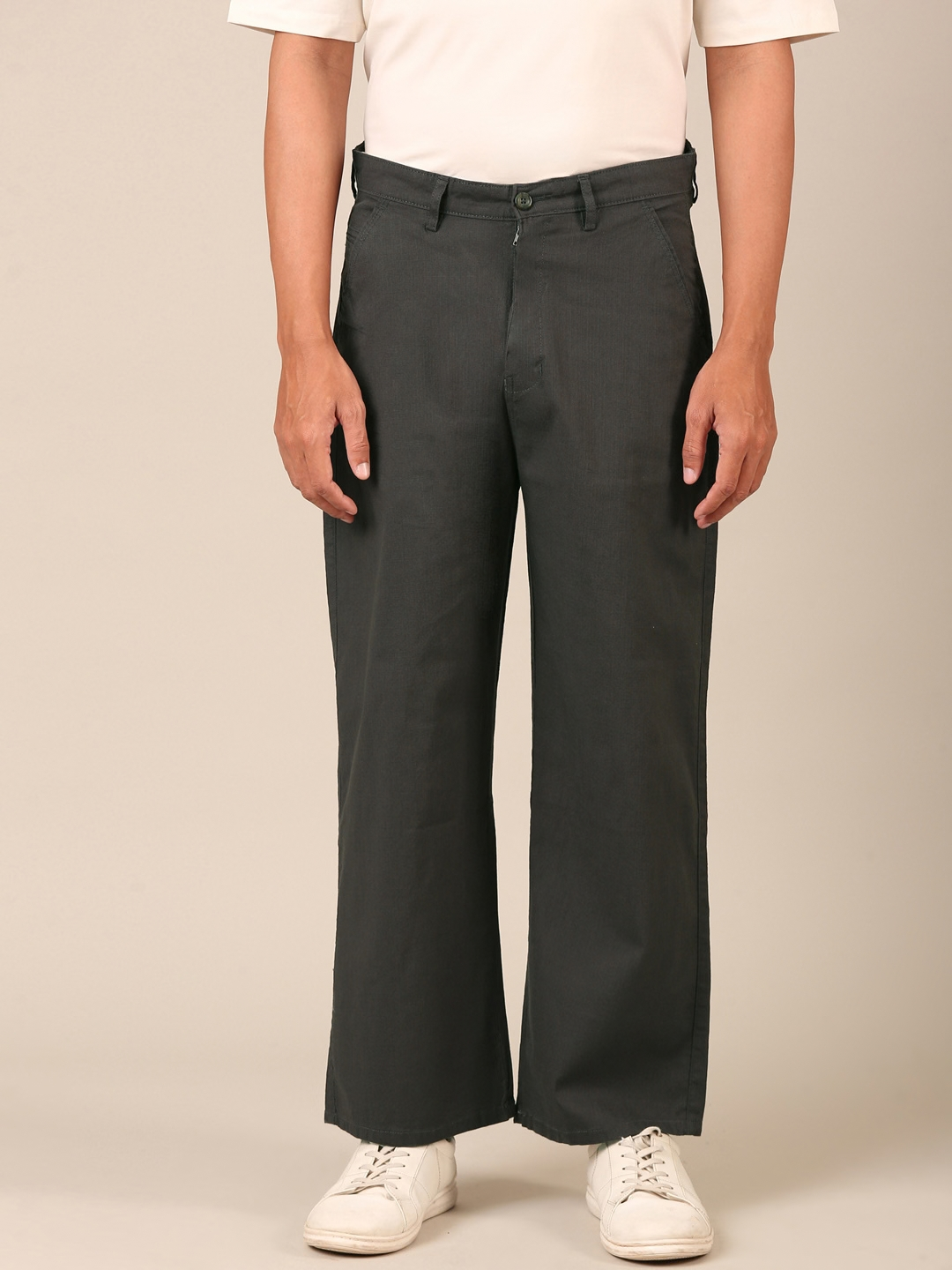 Linen Blend Baggy Pant: Dark Grey