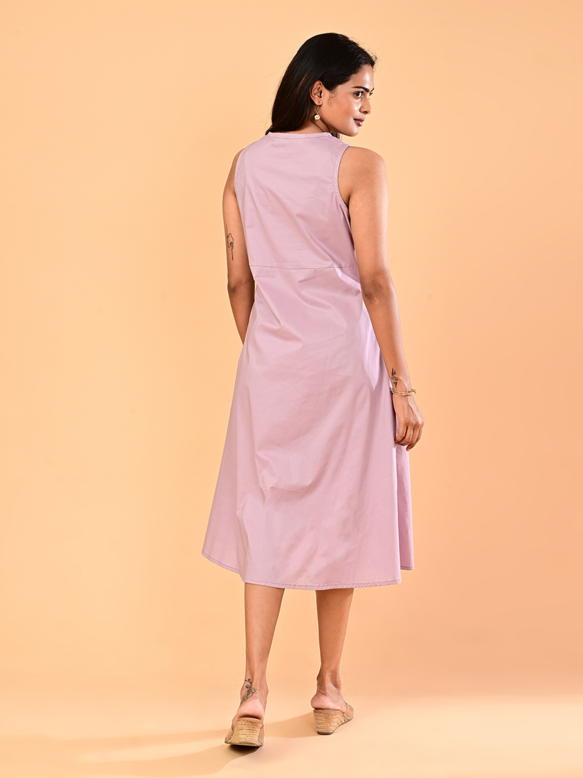 Women’s Dusty Mauve Sleeveless A-Line Midi Dress