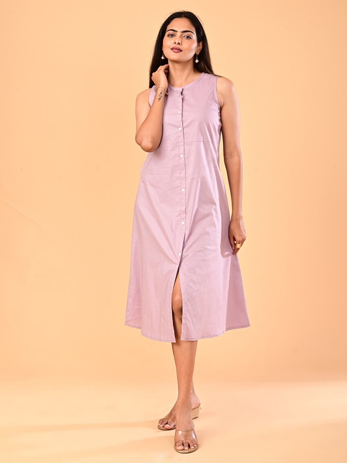 Women’s Dusty Mauve Sleeveless A-Line Midi Dress