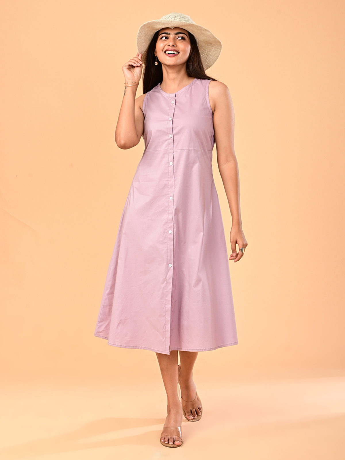 Women’s Dusty Mauve Sleeveless A-Line Midi Dress