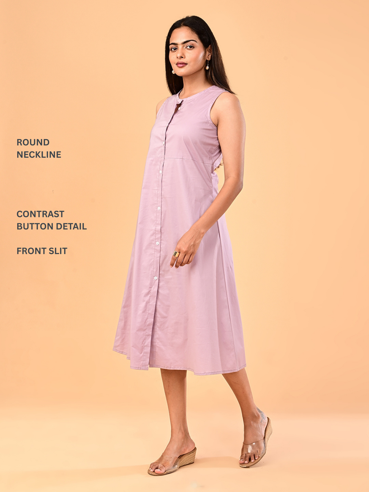 Women’s Dusty Mauve Sleeveless A-Line Midi Dress