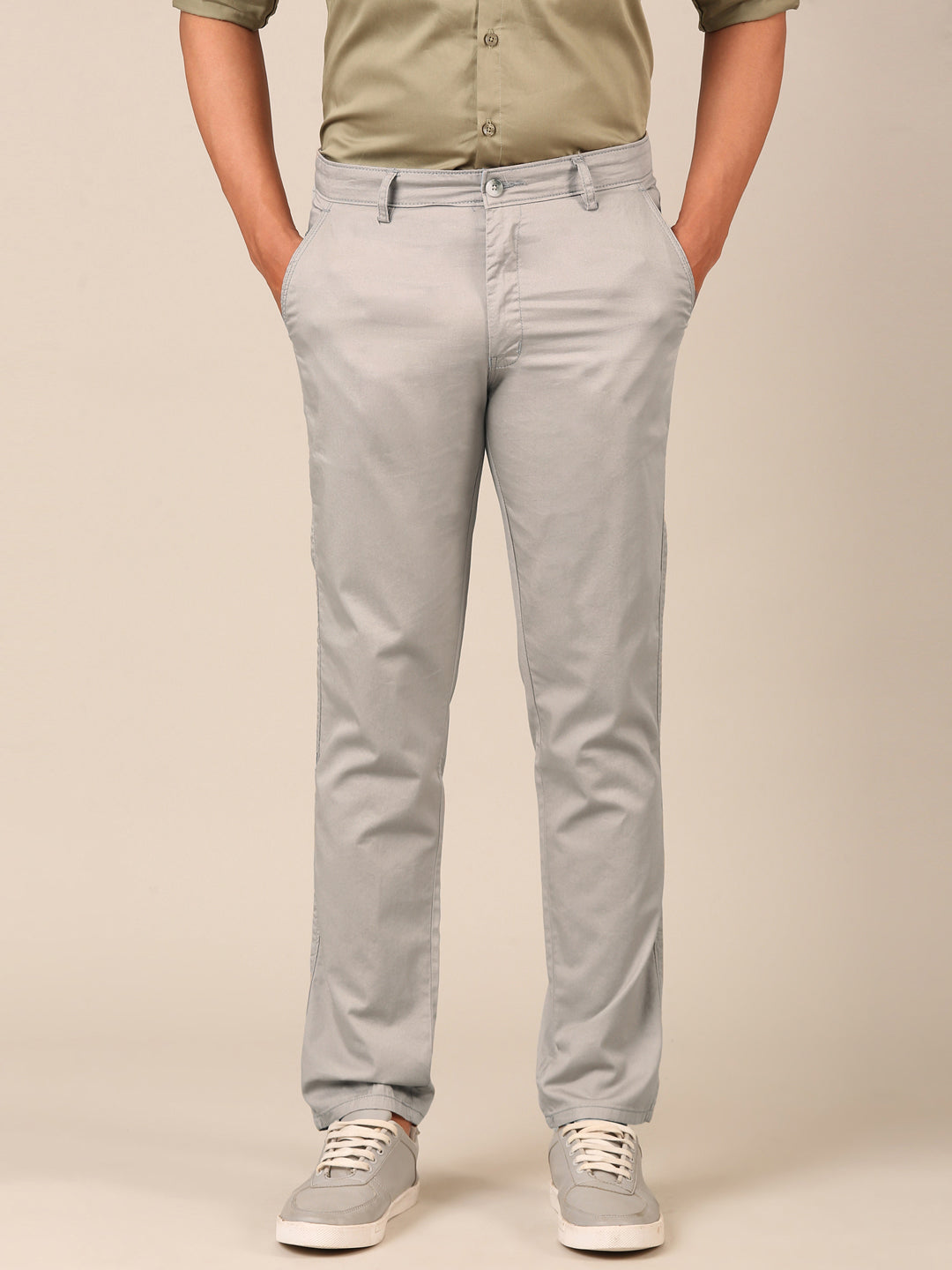 Cotton Slim Fit Pant: Stone Grey