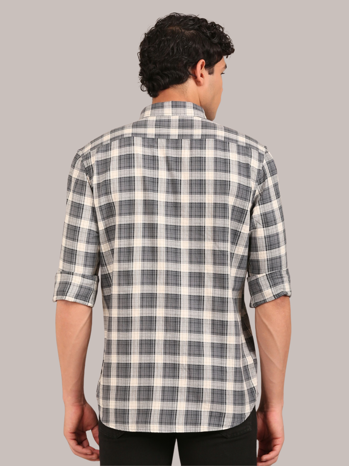 Cotton Checks Shirt: Charcoal Grey & Cream