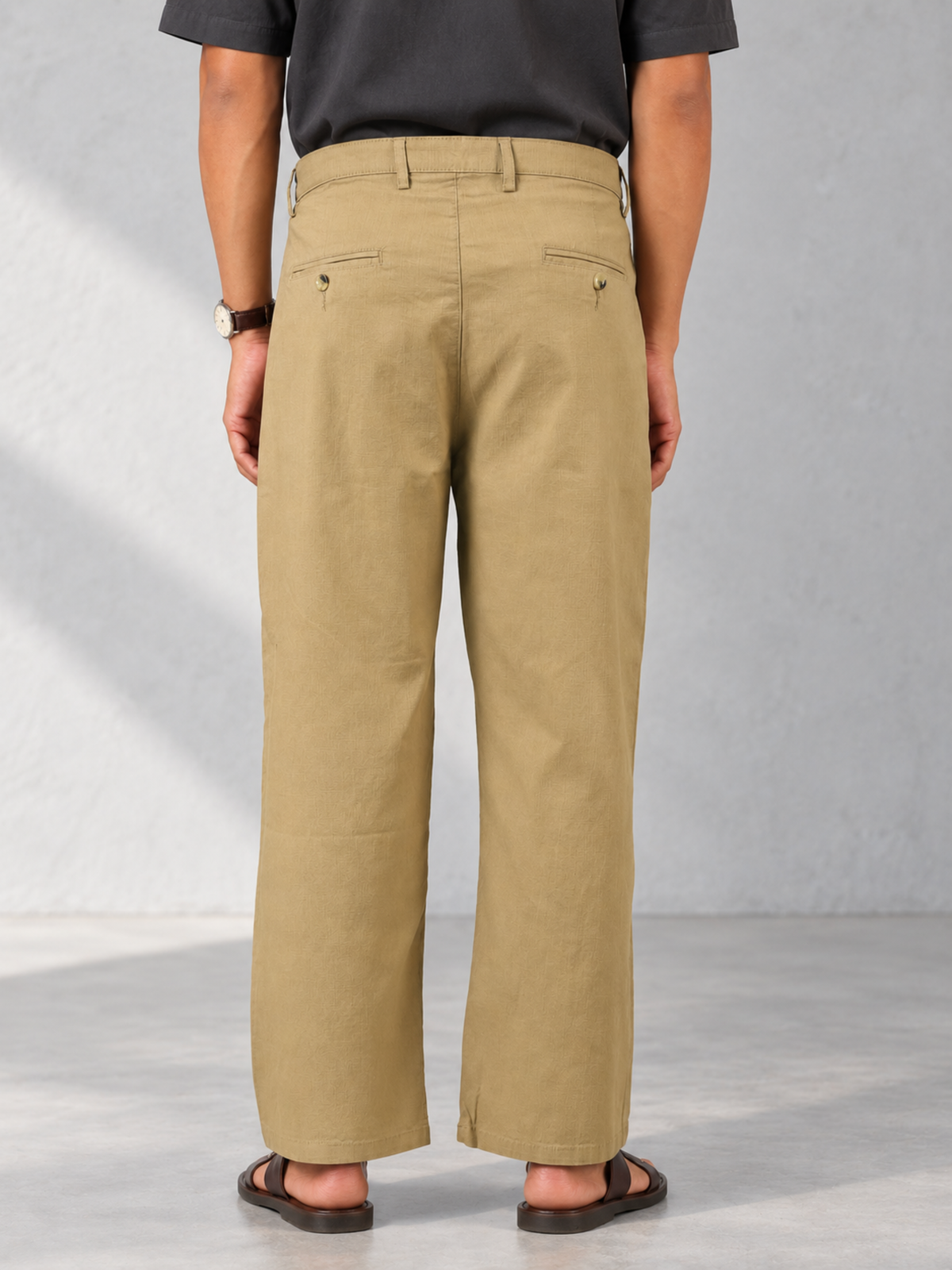 Linen Blend Baggy Pant: Khaki