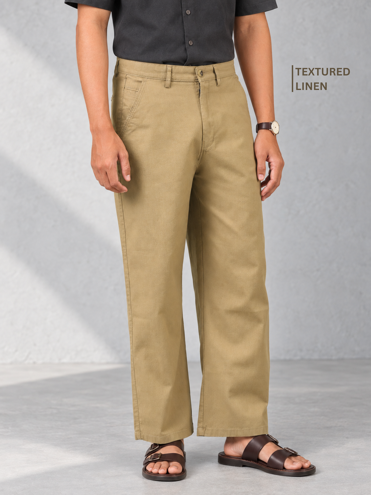 Linen Blend Baggy Pant: Khaki