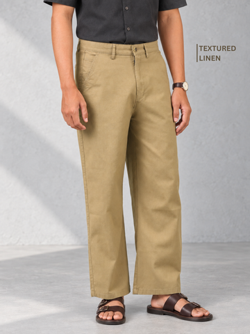 Linen Blend Baggy Pant: Khaki