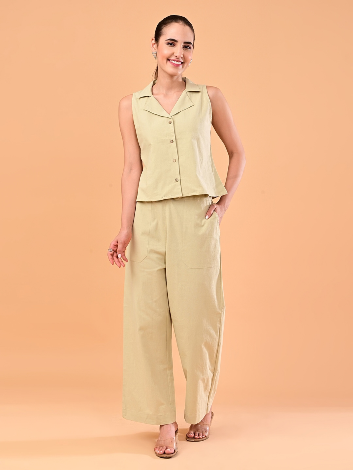 Women’s Light Khaki Sleeveless Co-ord Set