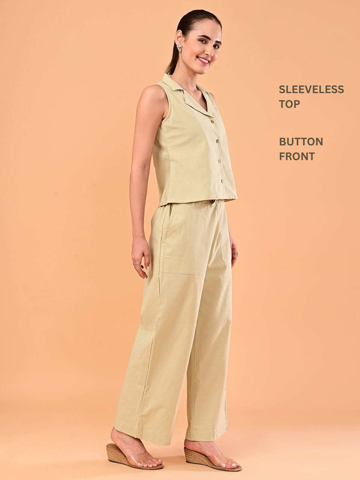 Women’s Light Khaki Sleeveless Co-ord Set