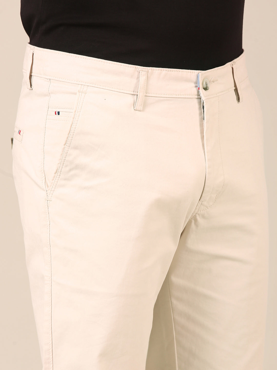Cotton Slim Fit Pant: Ivory