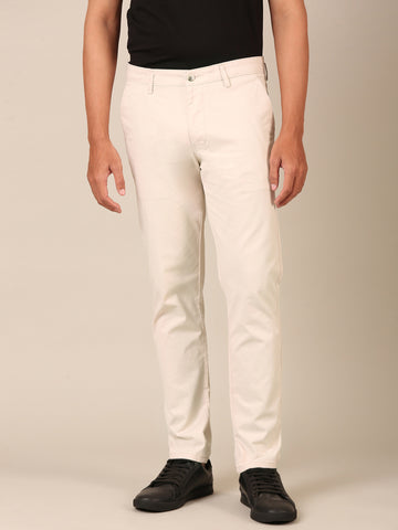 Cotton Slim Fit Pant: Ivory