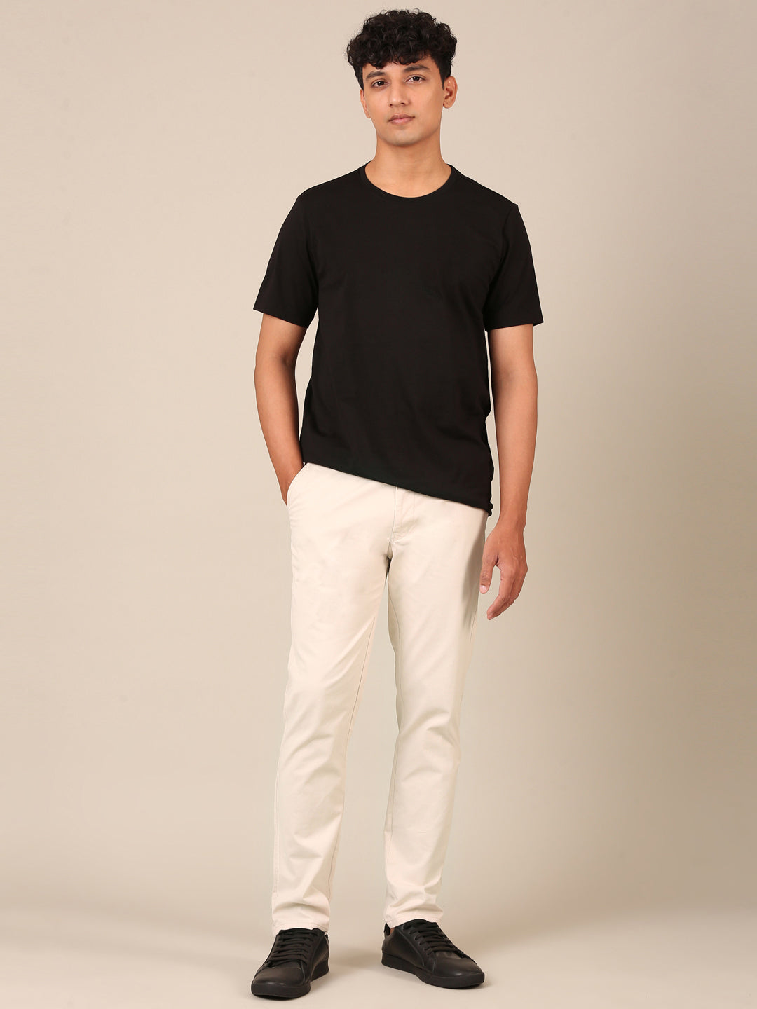 Cotton Slim Fit Pant: Ivory