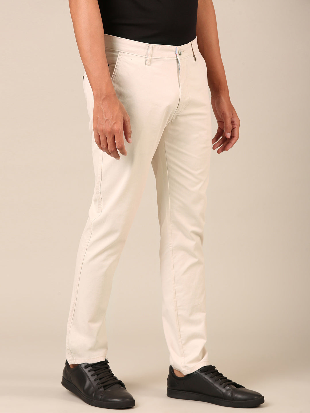 Cotton Slim Fit Pant: Ivory