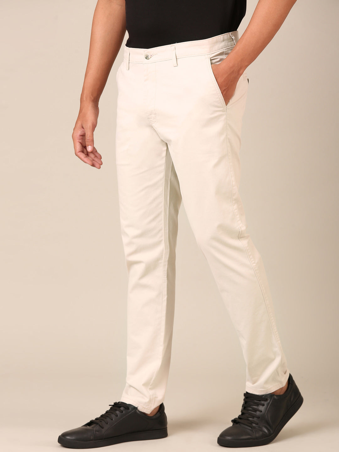 Cotton Slim Fit Pant: Ivory