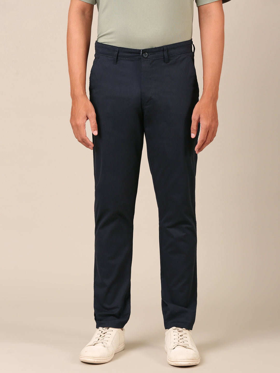 Cotton Slim Fit Pant: Navy Blue